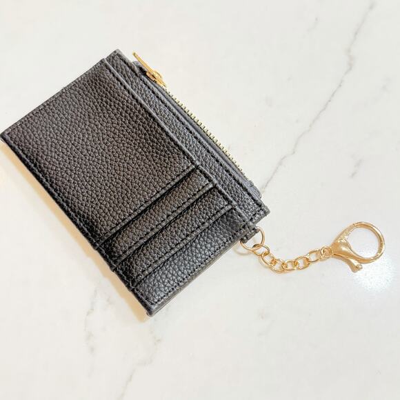 Laundry By Shelli Segal Leather black ID Card Case Key Ring ID Wallet Zip NWOT - Picture 3 of 7